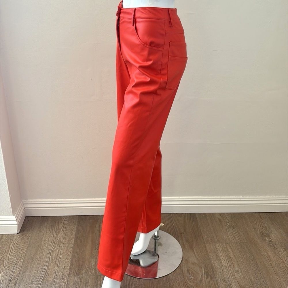 STAUD Cherry Red Vegan Leather Domino Carpenter Pocket Wide Leg Pants Holiday - Picture 4 of 9